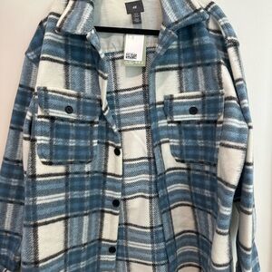 H&M Blue and White Checkered Coat